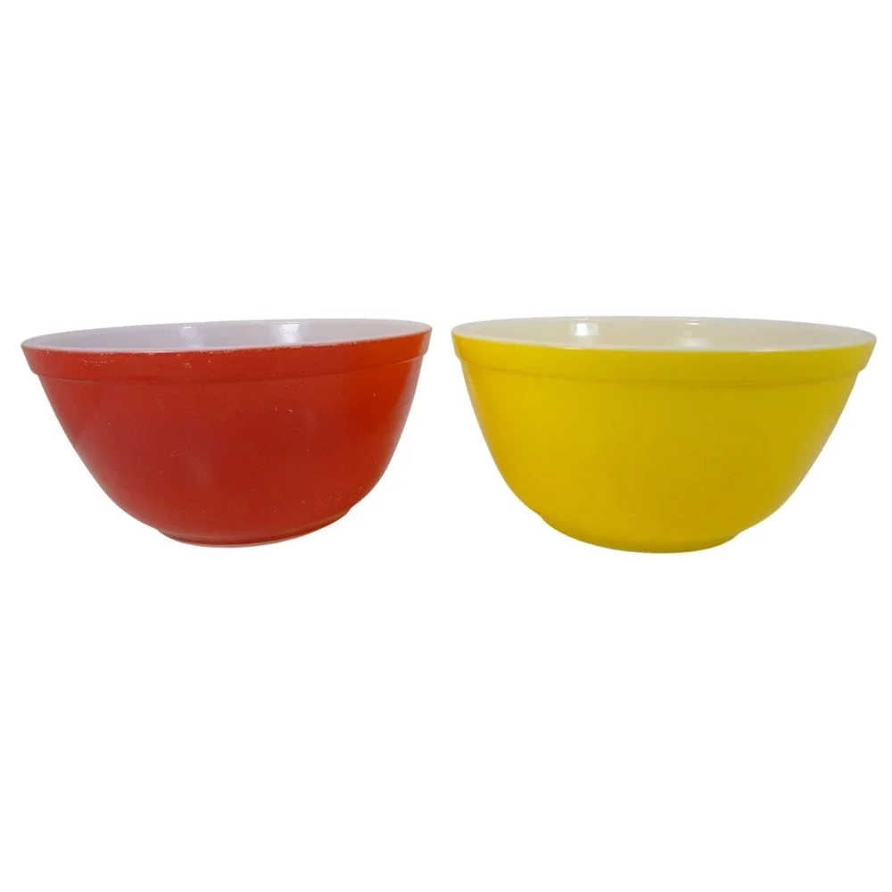 Pyrex Mixing Bowls Set of 2 Red Yellow Primary Colors Good Vintage